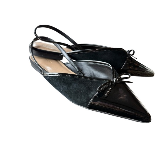 Ann Taylor Vanna Suede Patent Leather Slingback Bow Chic Evening Flats Size 9 - Picture 5 of 13